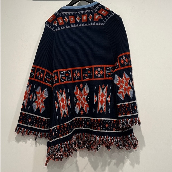 Vintage 1970 Montgomery Ward navy and orange knit native bohemian Cardigan large - Picture 9 of 11